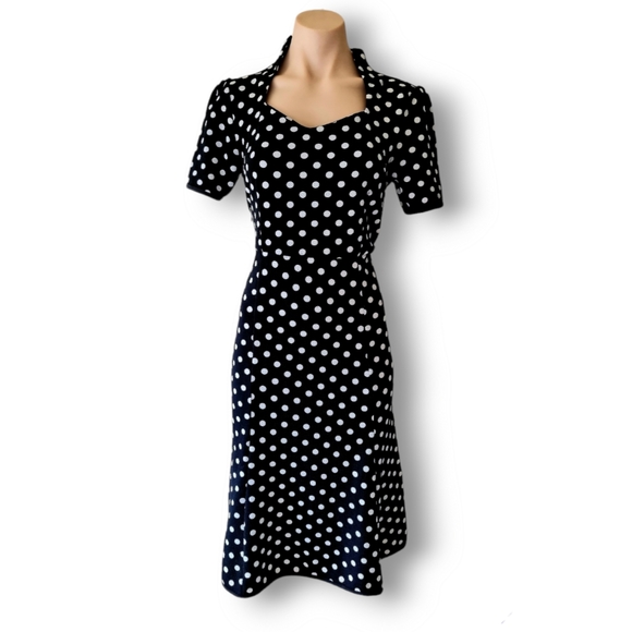 Dresses & Skirts - Retro-style black short sleeve white polka dot midi dress AU 10 12 14 NWOT